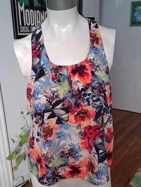 painted threads Floral Racerback Tank Top - Coral, Navy, Blue, Green